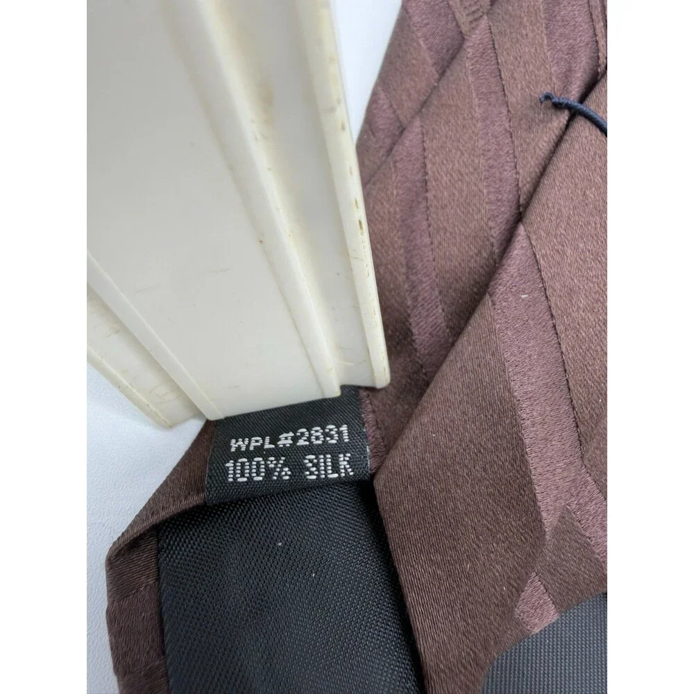 Croft & Barrow Mens Silk Tie Brown Black Geometric Diagonal Stripe Necktie